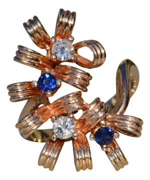 The Willamina: Ladies Signed Arbelove Ribbon Bouquet Ring set with Diamonds and Sapphires