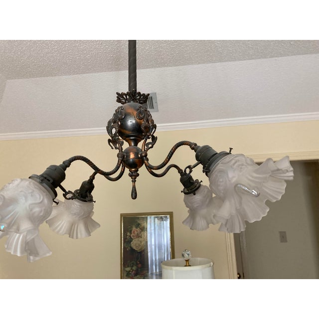 4 Light Restored Victorian Japanned Copper Chandelier Electric For Sale In Dallas - Image 6 of 6