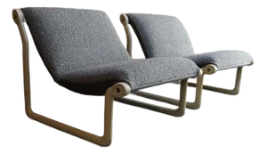 Pair of Bouclé Slipper Chairs by Bruce Hannah and Andrew Morrison for Knoll