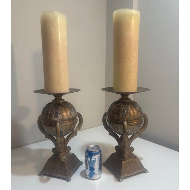 1960s Vintage Abel Casting Solid Bronze Urn Candlestick Pair — Neoclassical Empire Style For Sale - Image 5 of 11
