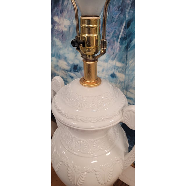 1990s Pair Regency Style Porcelain & Gilt Brass Lamps For Sale - Image 9 of 11