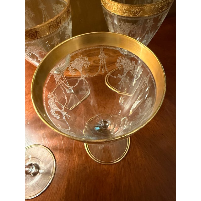 Antique Cambridge Etch 701 - 7" Water Goblets - Etched W/Gold Bands - Set of 8 For Sale - Image 10 of 18