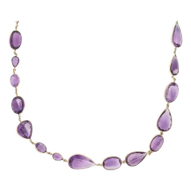 Estate 371Carats Amethyst Assorted Shape Size All Around 18k Gold Necklace 37" L For Sale