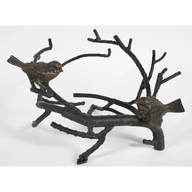 Rustic Vintage Rustic Cast Iron Sculptured With Two Birds Sitting on Branches For Sale - Image 3 of 4