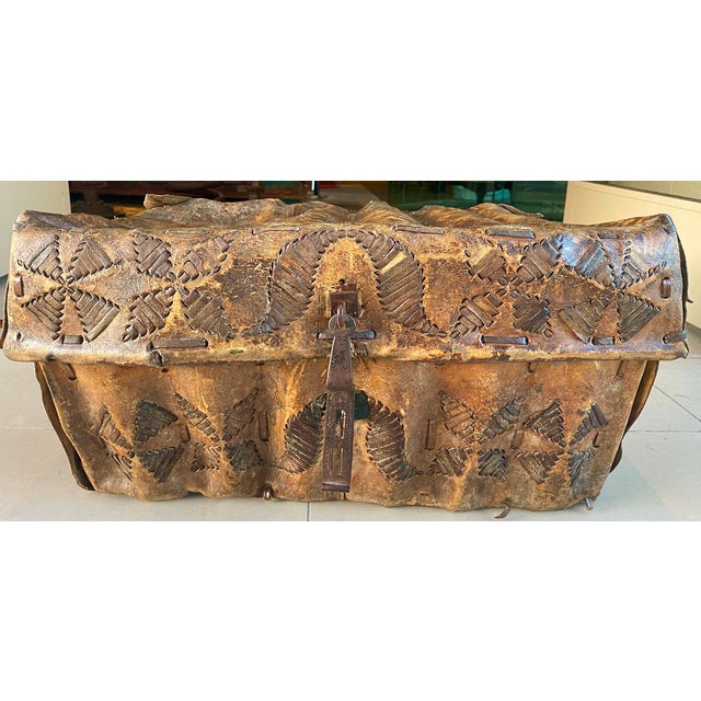 Animal Skin 19th C. Spanish Colonial Leather Petaca W/Iron Clasp For Sale - Image 7 of 8