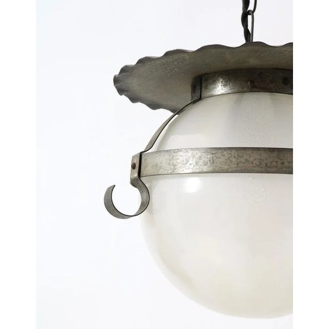 Art Deco Amsterdamse School Pendant Lamp in Wrought Iron and Glass by A.D. Copier, 1930s For Sale - Image 6 of 10