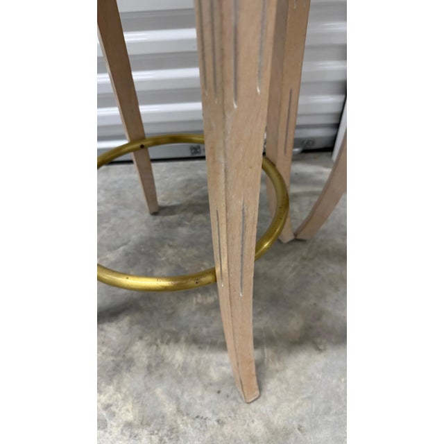 Pair of Vintage Shell-Back Bar Stools With Brass Footrests For Sale - Image 4 of 6