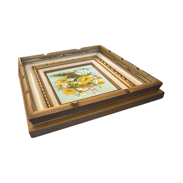 Vintage Framed Floral Still Life Oil Painting With Deep Carved Frame For Sale - Image 4 of 8