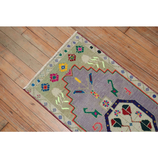 Mid 20th Century Vintage Zabihi Collection Funky Turkish Anatolian Mat Size Rug - 1'6" x 3'9" For Sale - Image 5 of 6
