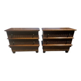 Pair of 1960s Carved French Barley Twist Renaissance Style Chest of Drawers For Sale
