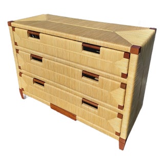1990s John Hutton for Donghia Rattan and Mahogany Chest of Drawers For Sale