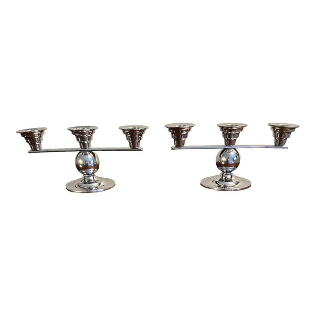 Vintage Bruce Hunt Art Deco Chrome Candelabras - Set of 2 For Sale