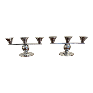 Vintage Bruce Hunt Art Deco Chrome Candelabras - Set of 2