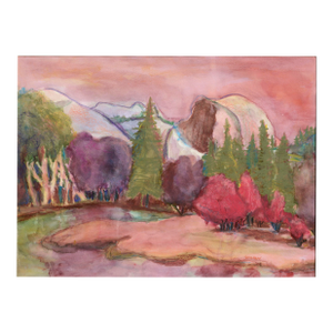 Half Dome in Pastel Colors, Yosemite National Park Fauvist Landscape Watercolor by Karen Druker