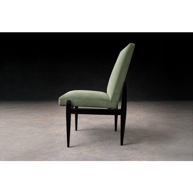Olive Cimo, Brazil, 1950s — Set of 8 Dining Chairs in Hardwood With Dusty Olive Mohair & Jacarandá Backs (2 Armchairs + 6 Side Chairs) For Sale - Image 8 of 16