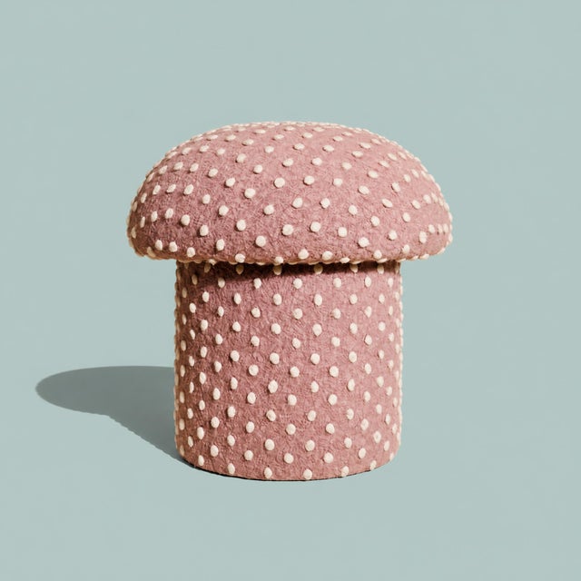 Mushroom Ottoman in Petal Pink Wool Dot For Sale - Image 4 of 10