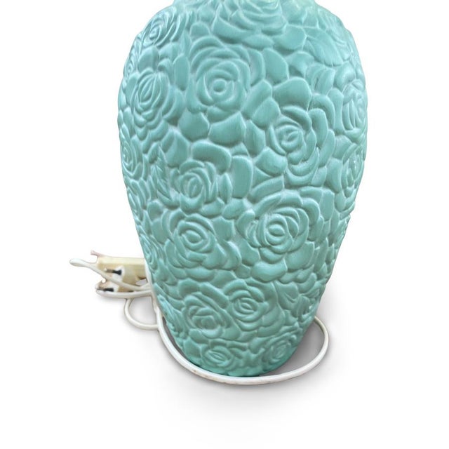 Floral Blue-Green Ceramic Lamp Base, Italy, 1960s For Sale - Image 6 of 8