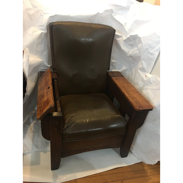 Antique Stickley Mission Oak Leather Arm Chair Recliner Chairish
