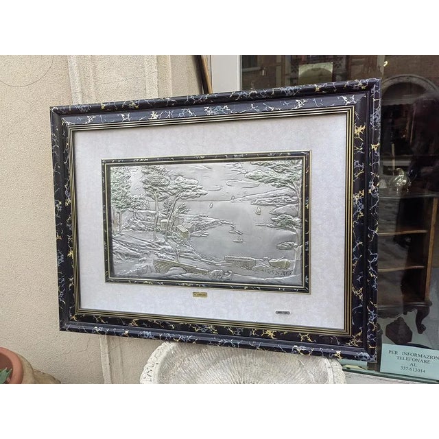 Landscape Bas-Relief on 925 Silver Plate by G. Lombardi, 1950s For Sale - Image 6 of 9