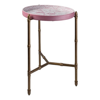 Jardin Blush Chinoiserie Tray with Stand, Brass For Sale