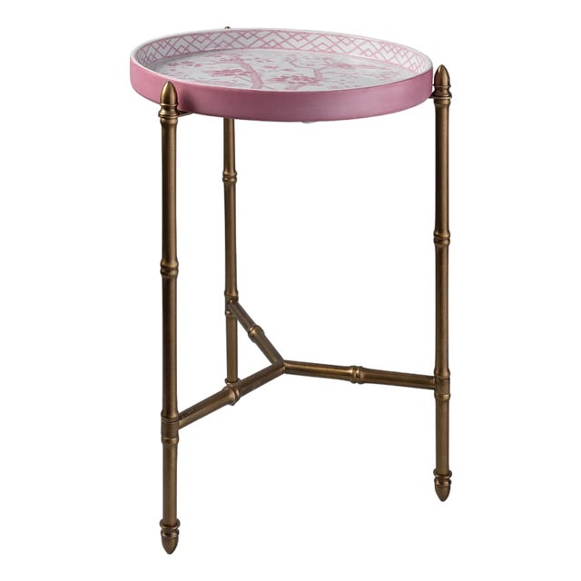 Jardin Blush Chinoiserie Tray with Stand, Brass For Sale