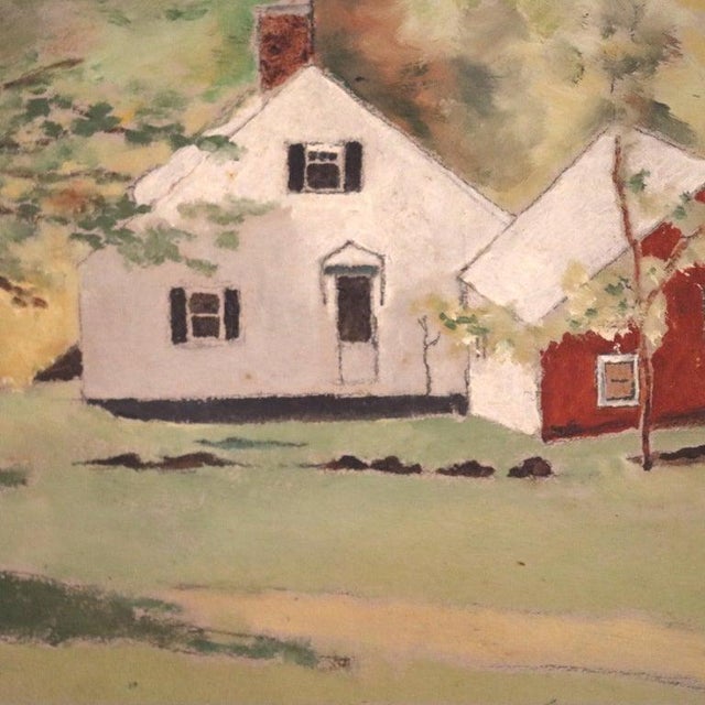 Realism Antique Oil on Board Landscape Painting of a Vermont Farm C1930 For Sale - Image 3 of 8