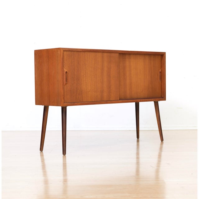 Wood Mid Century Danish Teak Sideboard Cabinet For Sale - Image 7 of 10