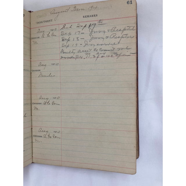 Illustration 1914 Antique Legal Docket Journal For Sale - Image 3 of 5
