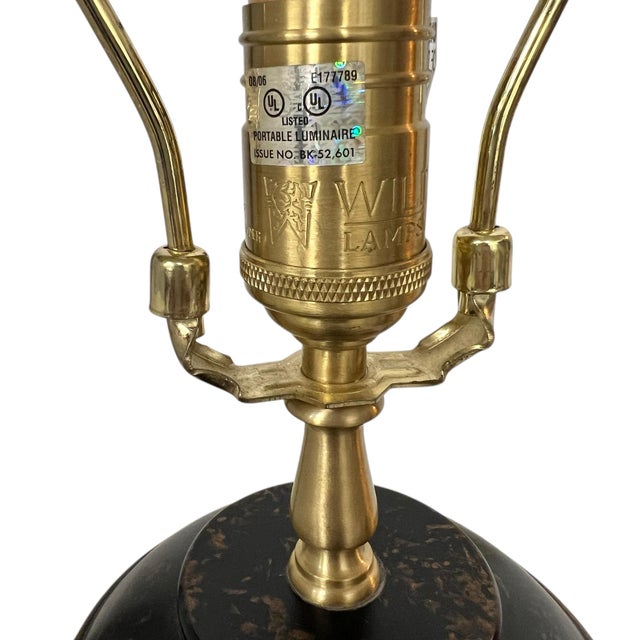 Wildwood Vintage Wildwood Wood Body Hand Painted Italian Toile Design Lamp, Original Scalloped Edge Shade For Sale - Image 4 of 9