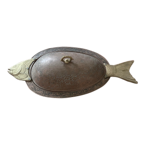 Vintage Copper and Brass Covered Fish Platter