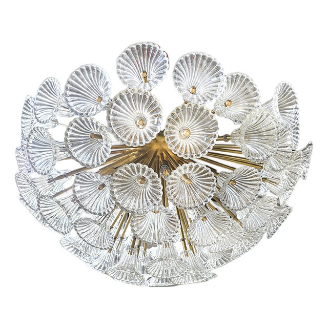 Vintage Glass and Gold-Plated Brass Ceiling Light, 1980s For Sale