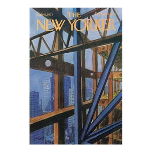 1973, New Yorker Magazine Cover, July 9 (Charles Saxon), Original Vintage Cover, City Life, Construction
