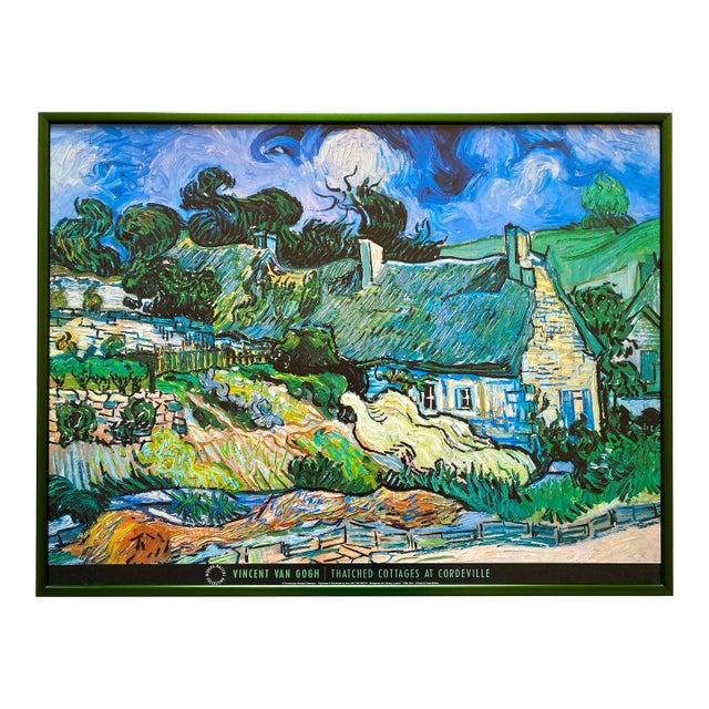 Vincent Van Gogh Vintage 1980's Lithograph Print Framed Postimpressionist Poster " Thatched Cottages at Cordeville " 1890 For Sale