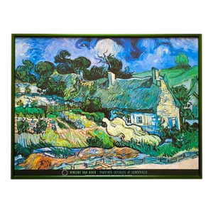 Vincent Van Gogh Vintage 1980's Lithograph Print Framed Postimpressionist Poster " Thatched Cottages at Cordeville " 1890