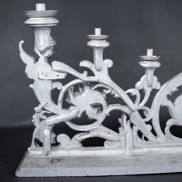 Large 19th Century Italian Rococo Style Silver‑Leaf Carved Wood Altar Candelabra For Sale - Image 16 of 18