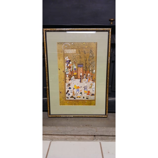 Persian 1920s Antique Persian Miniature Painting – Framed & Gilded For Sale - Image 3 of 12