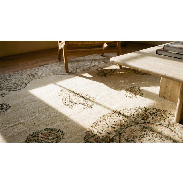 Delicate Floral Flourishes on Beige Background Color and Brown Border Antique Indian Amritsar Rug For Sale - Image 15 of 15