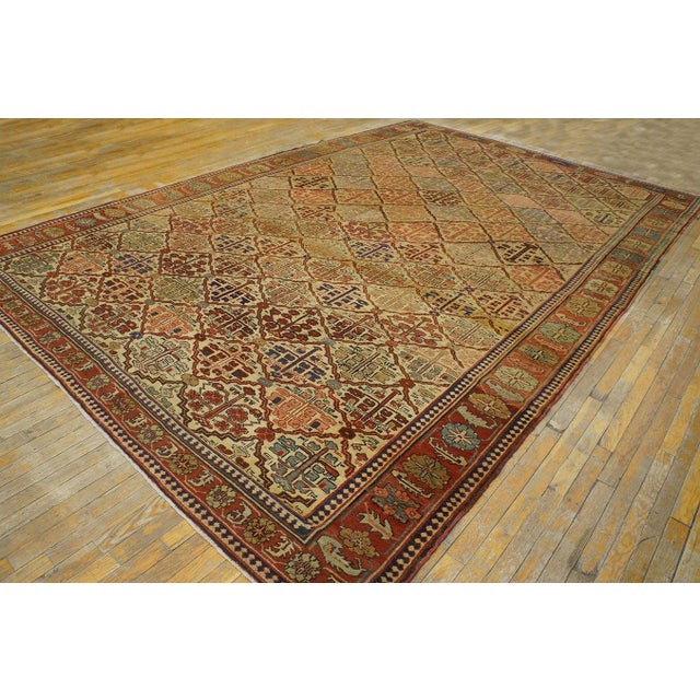 1870s Ivory Tribal Shrub Antique Nw Persian Bakshaiesh Rug 9' X 13'2" Hand Knotted Wool Carpet For Sale - Image 13 of 17