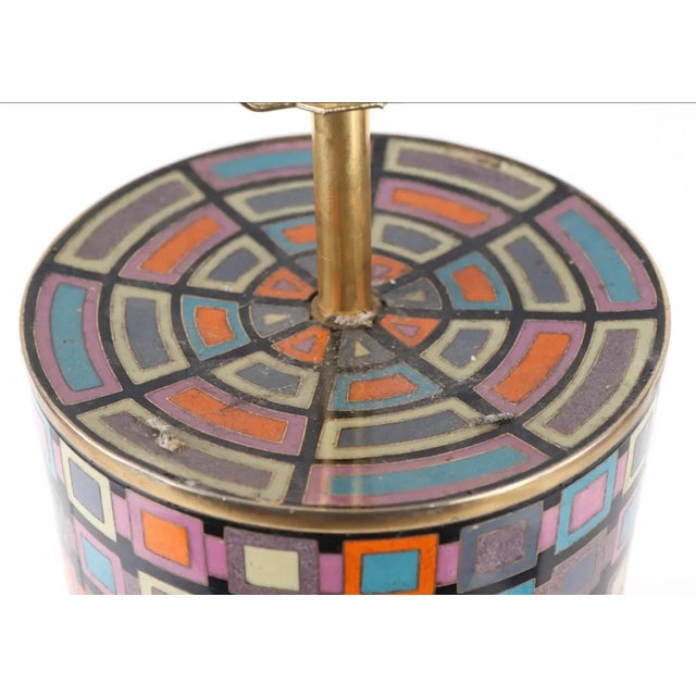 Metal Tall Cloisonné Geometric Patterned Table Lamp in the Style of Fabienne Jouvin For Sale - Image 7 of 9