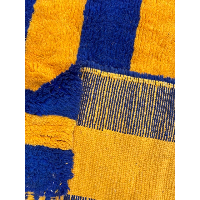 Blue Berber Beni Mrirt Rug Handknotted Wool Cobalt Blue & Mustard Geometric Maze Pattern 200x300cm Middle Atlas, Morocco, 2010s For Sale - Image 8 of 10