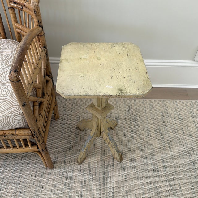 Shabby Chic Antique Primitive Painted Wood Side Table For Sale - Image 3 of 11