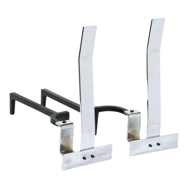 Italian Mid-Century Modern Chrome Andirons by Alessandro Albrizzi - A Pair For Sale