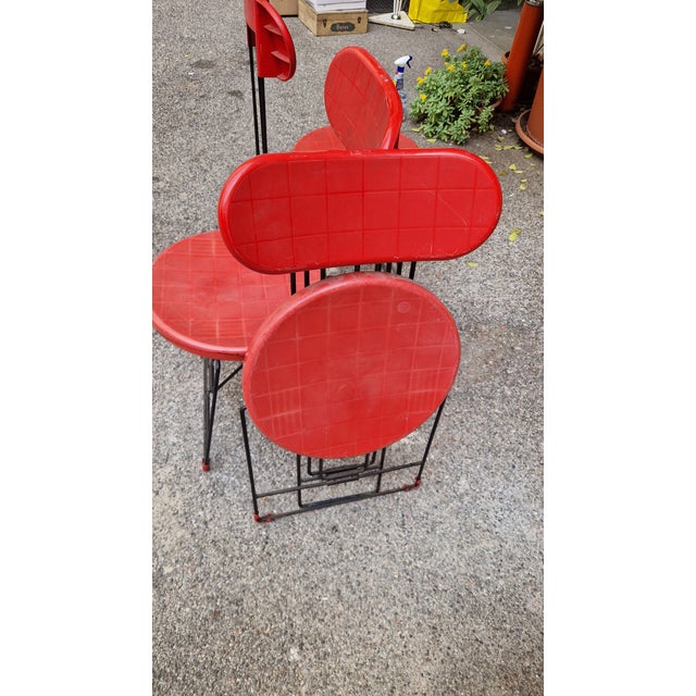 Cricket Folding Chairs in Black Metal and Red Plastic by Andries Van Onck for Magis, 1970s, Set of 4 For Sale - Image 6 of 11
