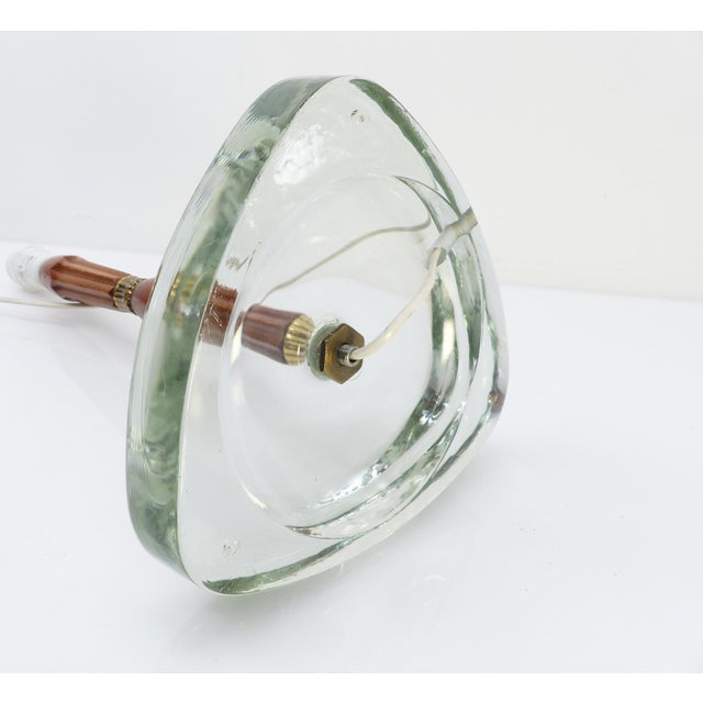 Scandinavian Table Lamp in Aqua Glass, Wood and Brass attributed to Nybro Armaturfabrik, Sweden, 1960s For Sale - Image 6 of 9