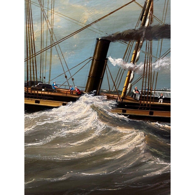 Nautical Ss Great Britain Steamship Large Gilt Framed Marine Oil on Panel Painting Signed Salvatore Colacicco For Sale - Image 4 of 18