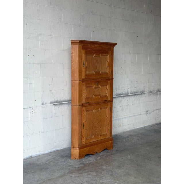 Mid-Century Modern In Style of Henning Kjærnulf Oak Corner Storage Cabinet With 3 Paneled Doors Danish Mid-Century Modern 1970s For Sale - Image 3 of 10