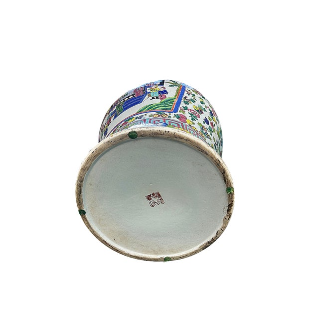 Ceramic Chinese Large Famille Rose Color Graphic Porcelain General Temple Jar For Sale - Image 7 of 9