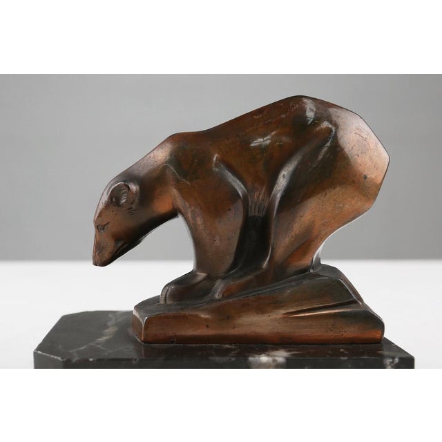 Art Deco Metal Polar Bear on Black Marble Base, France, 1930s For Sale - Image 6 of 10