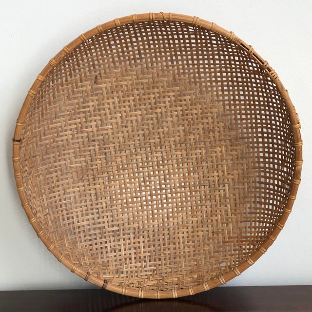Tan Vintage Mid-20th Century Handwoven Chinese Winnowing Basket For Sale - Image 8 of 11