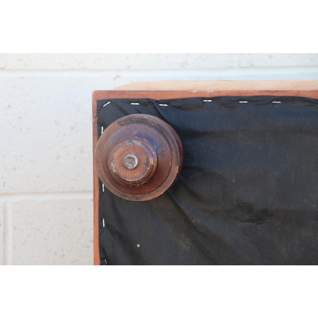 Oversized Vintage Ralph Lauren Tan Leather & Wood Ottoman With Bun Feet For Sale - Image 17 of 18